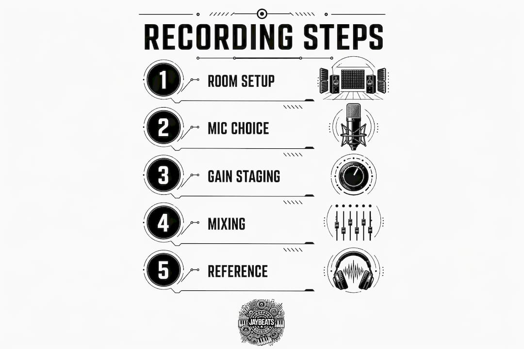 Infographic showing steps for professional home recording
