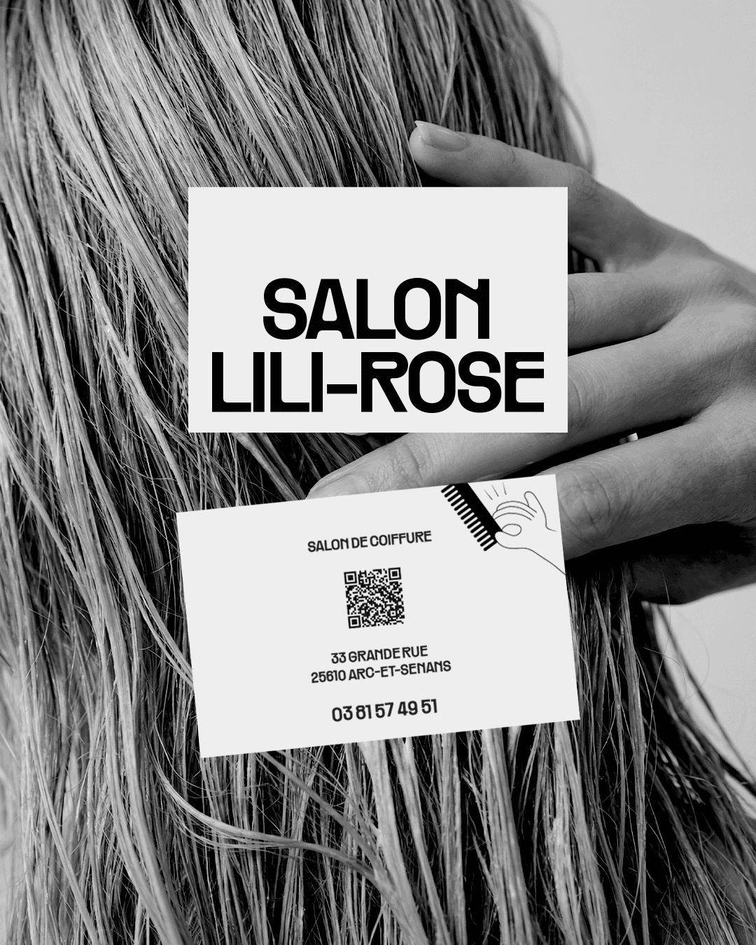 Gros plan du visage d'une personne aux taches de rousseur et cheveux châtain clair, présentant un maquillage naturel doux avec des lèvres aux tons pêche, accompagné du texte 'Salon Lili-Rose' en bas de l'image.