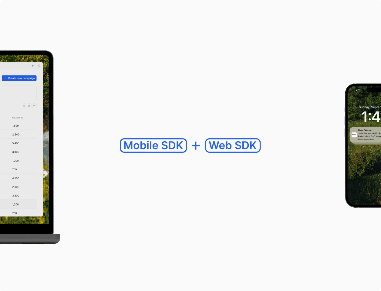 Laptop and smartphone illustrating web and mobile SDK integration for interaction tracking