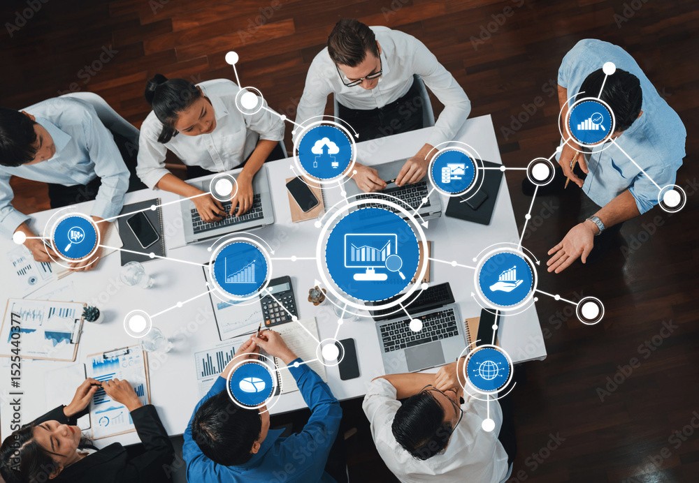 table filled with data analytics engineers in a healthcare setting