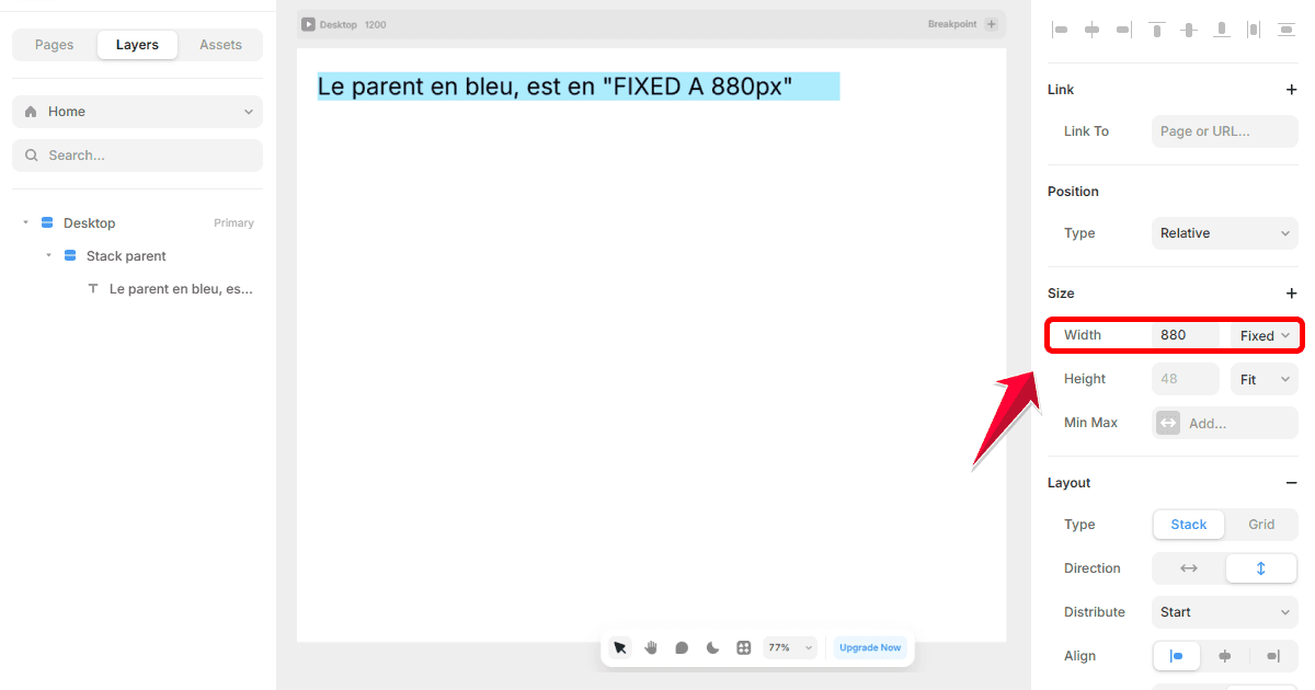 Taille Fixed sur Framer avec une largeur fixe indépendante de l’écran