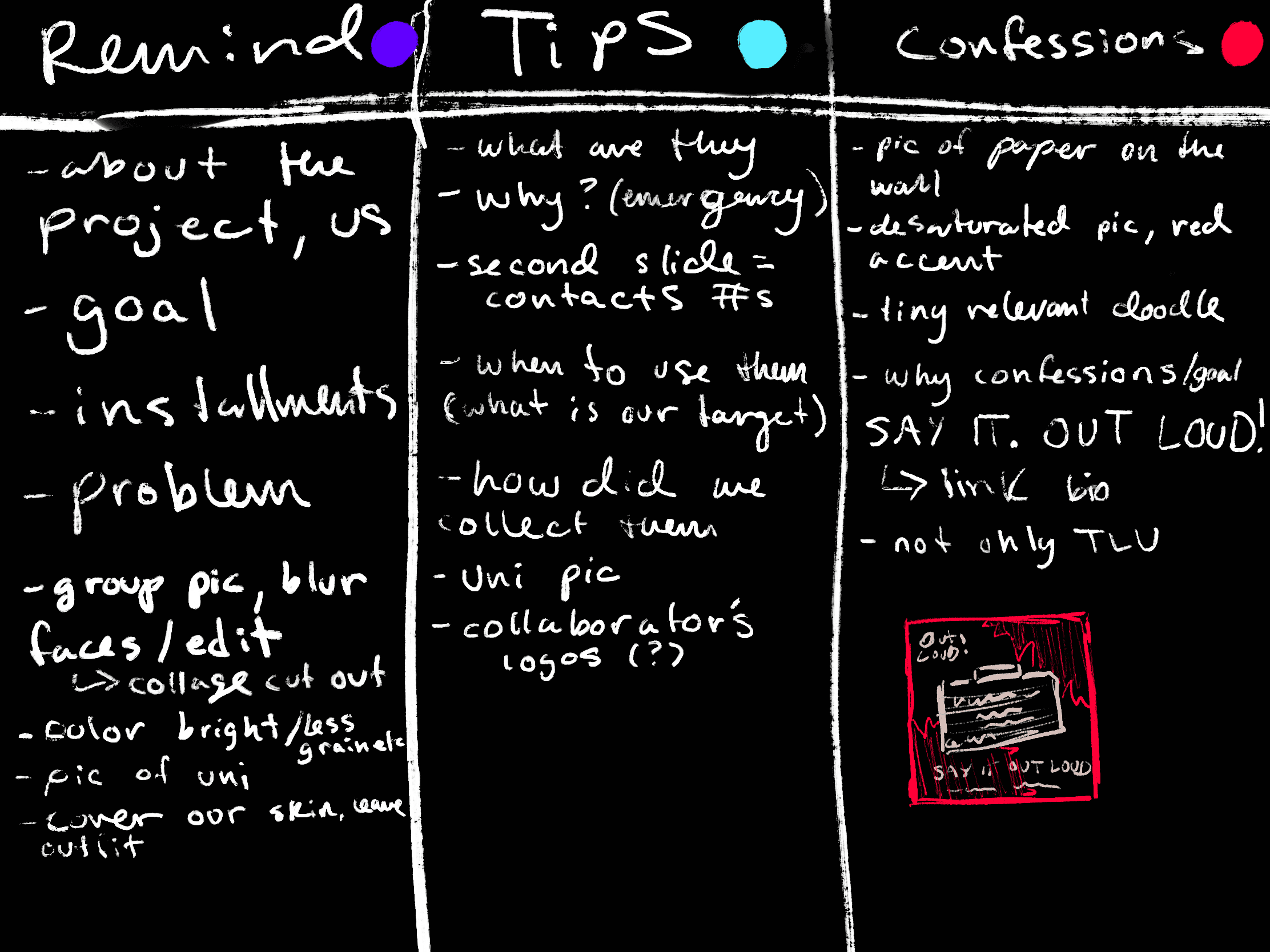 Planning the color coding of our Instagram content.