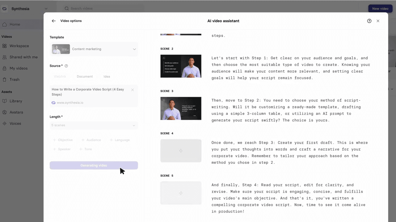 Het genereren van een content marketing video met Syntehesia AI