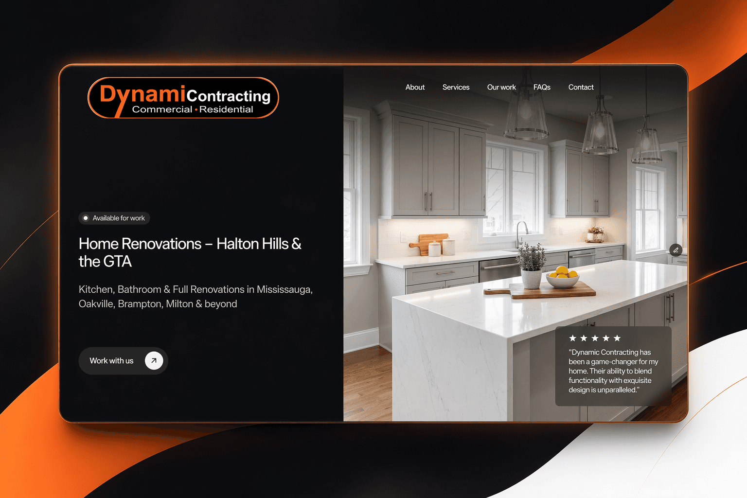 Halton Hills web designer portfolio - contractor homepage hero section by DAWebDesigns