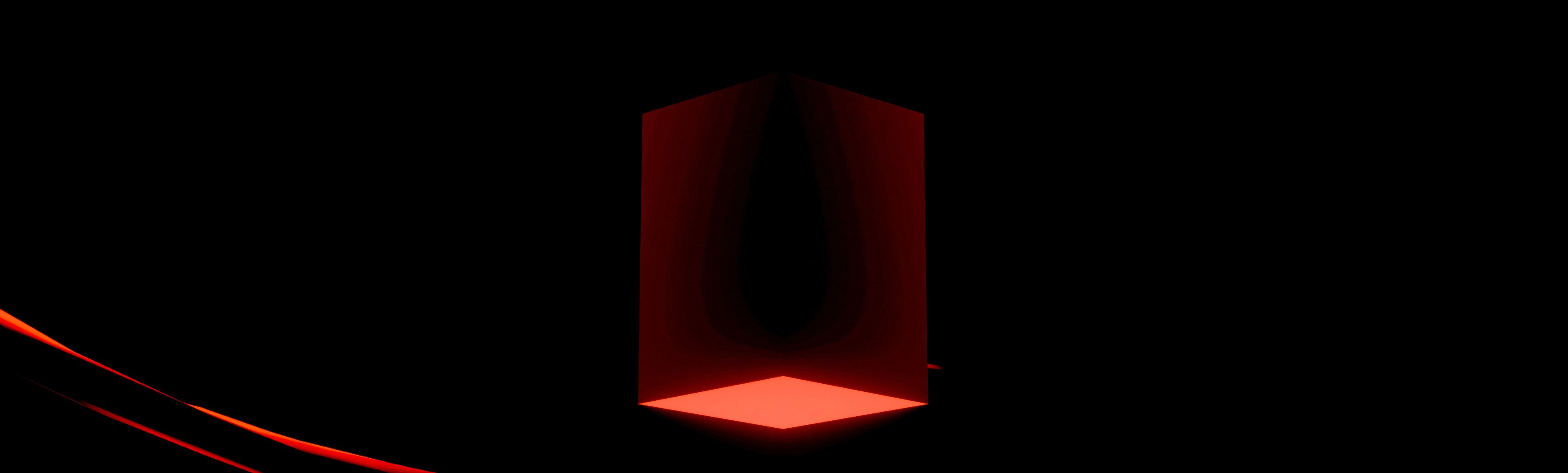 A red cube in a minimalist design on a black background