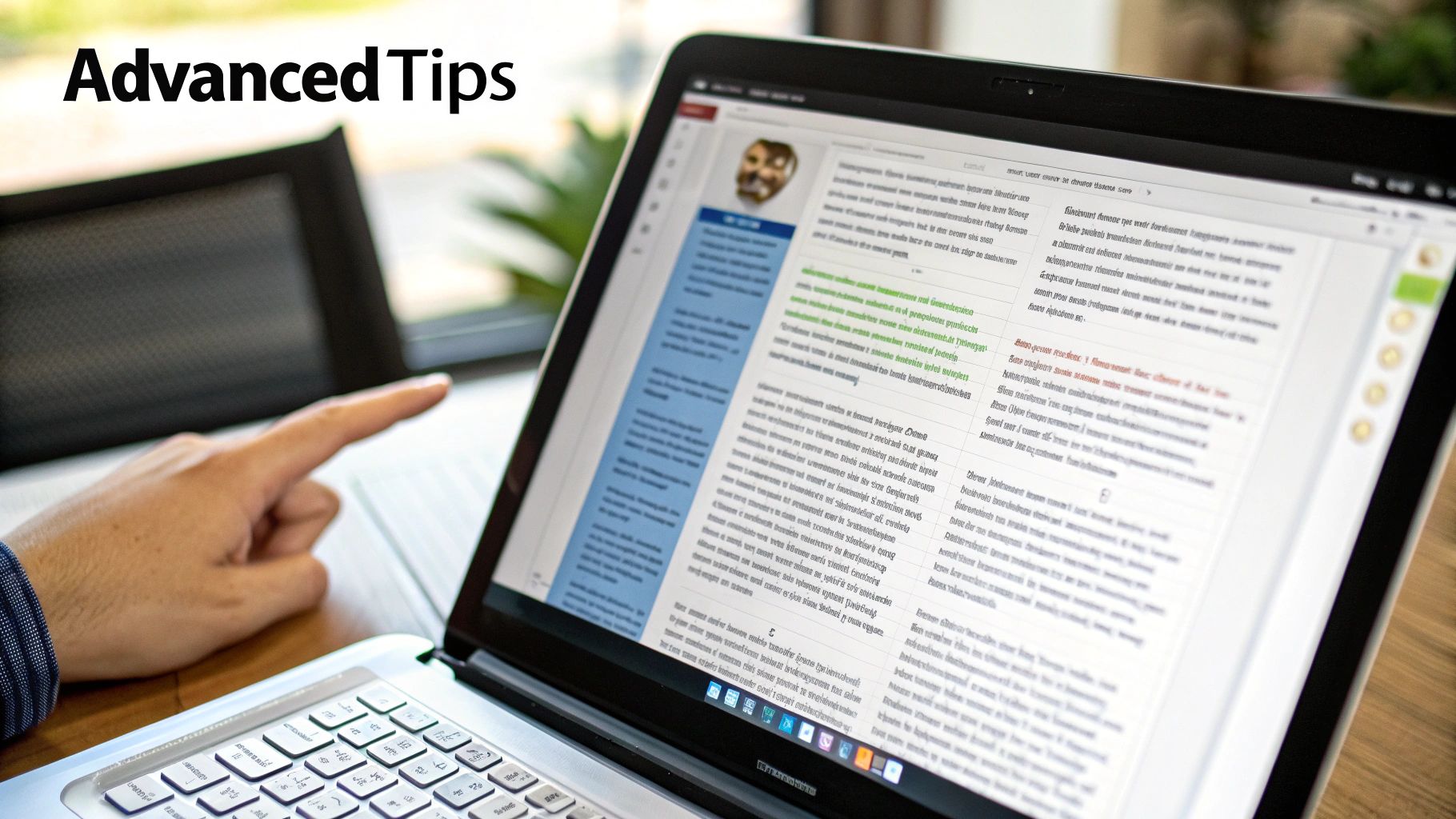 A person looking at their computer screen with a frustrated expression, with a speech bubble showing garbled text.