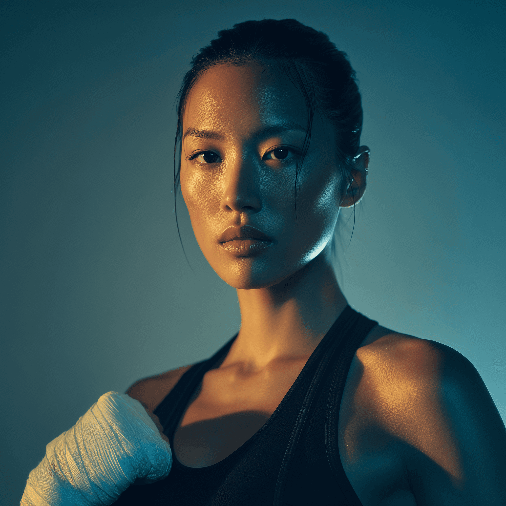close up of a female muay thai fighter