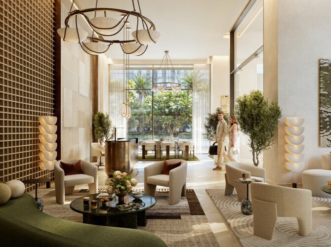 Sophisticated lobby design at Fior by Emaar. Let our team find your dream luxury home today.