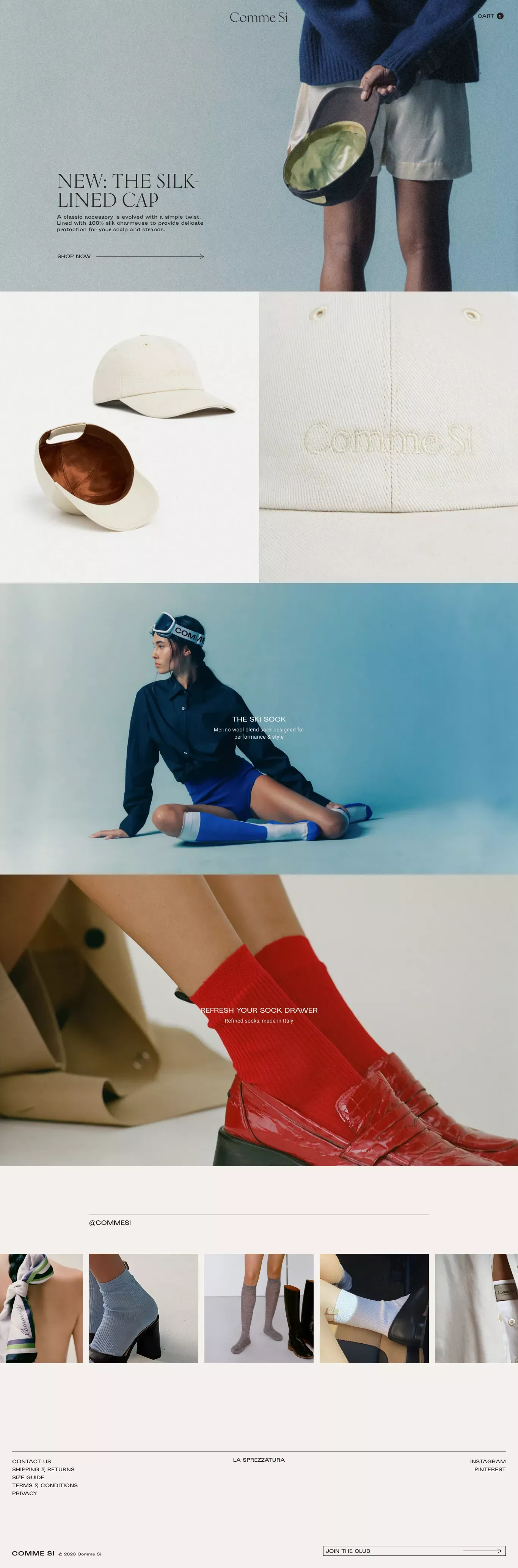 Comme Si, highest quality socks made in ecommerce page screenshot showcasing Design and Fashion design