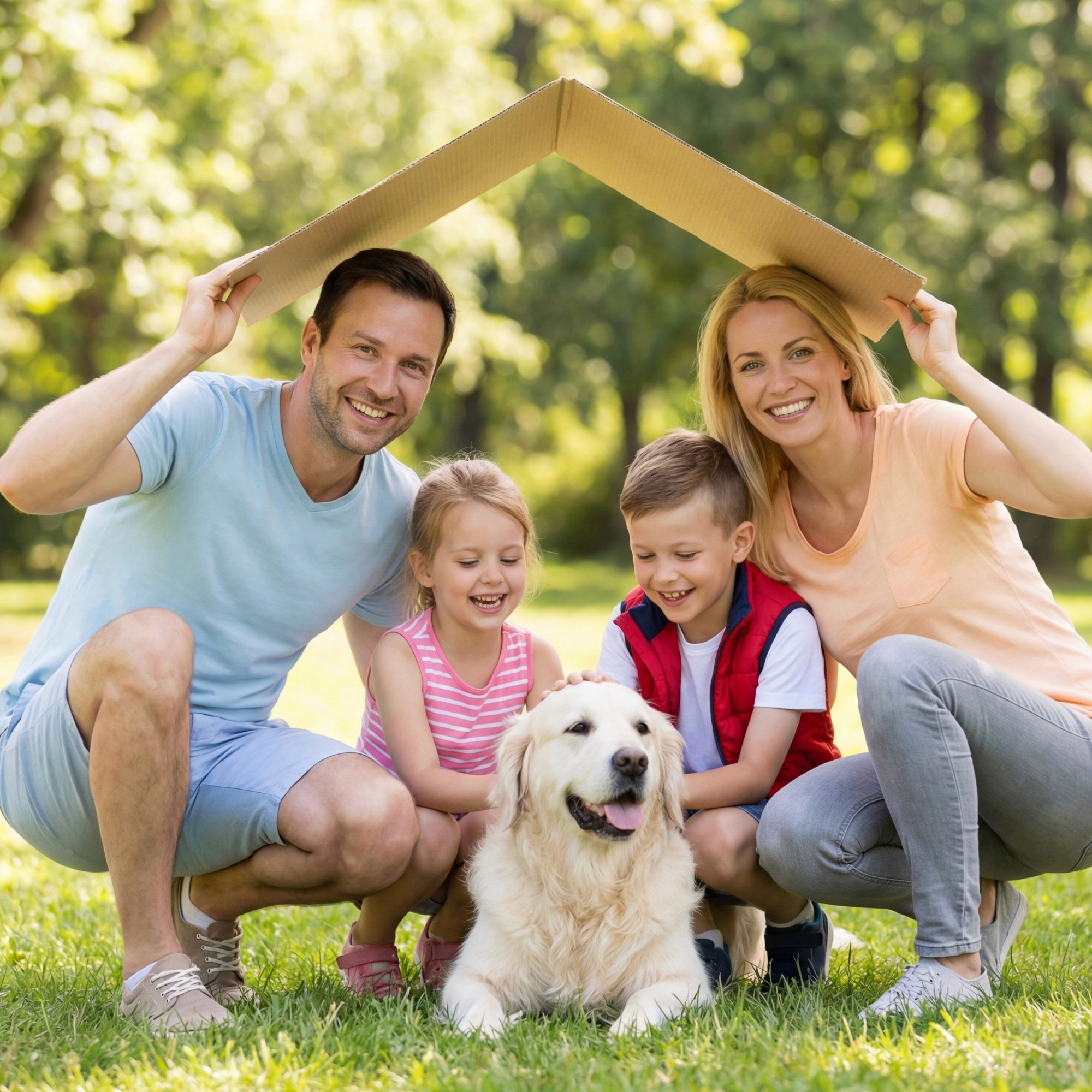 Family outside with roof