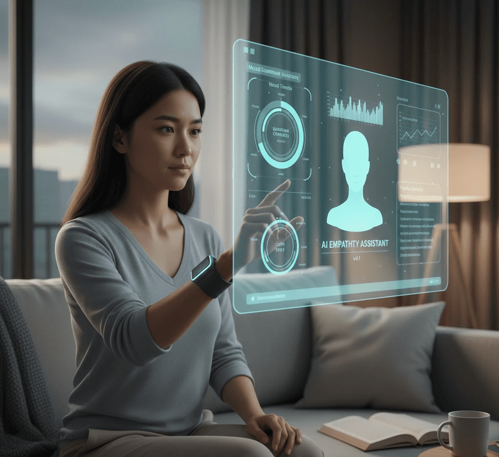 heso blog a woman interacting with an AI interface related to emotions