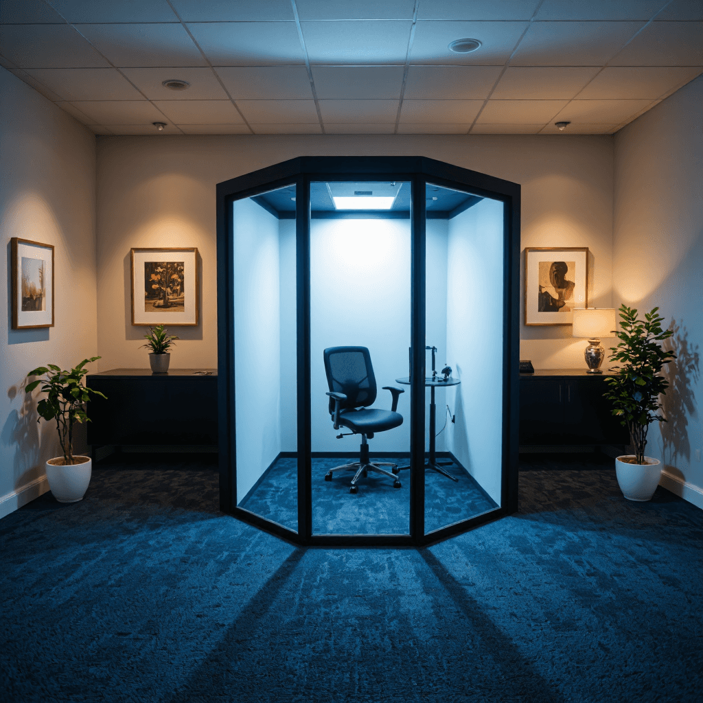 product photography of soundproof booth for private conversations