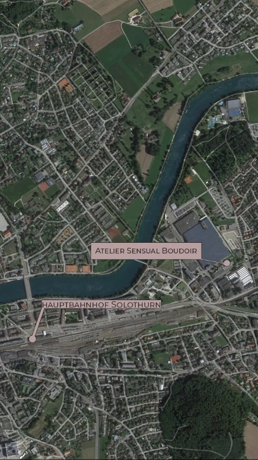 Map of Solothurn showing Atelier Sensual Boudoir and railway station locations.