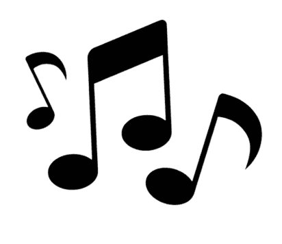 Muzieknoten op zwarte achtergrond. Contouren van muzieksymbolen.