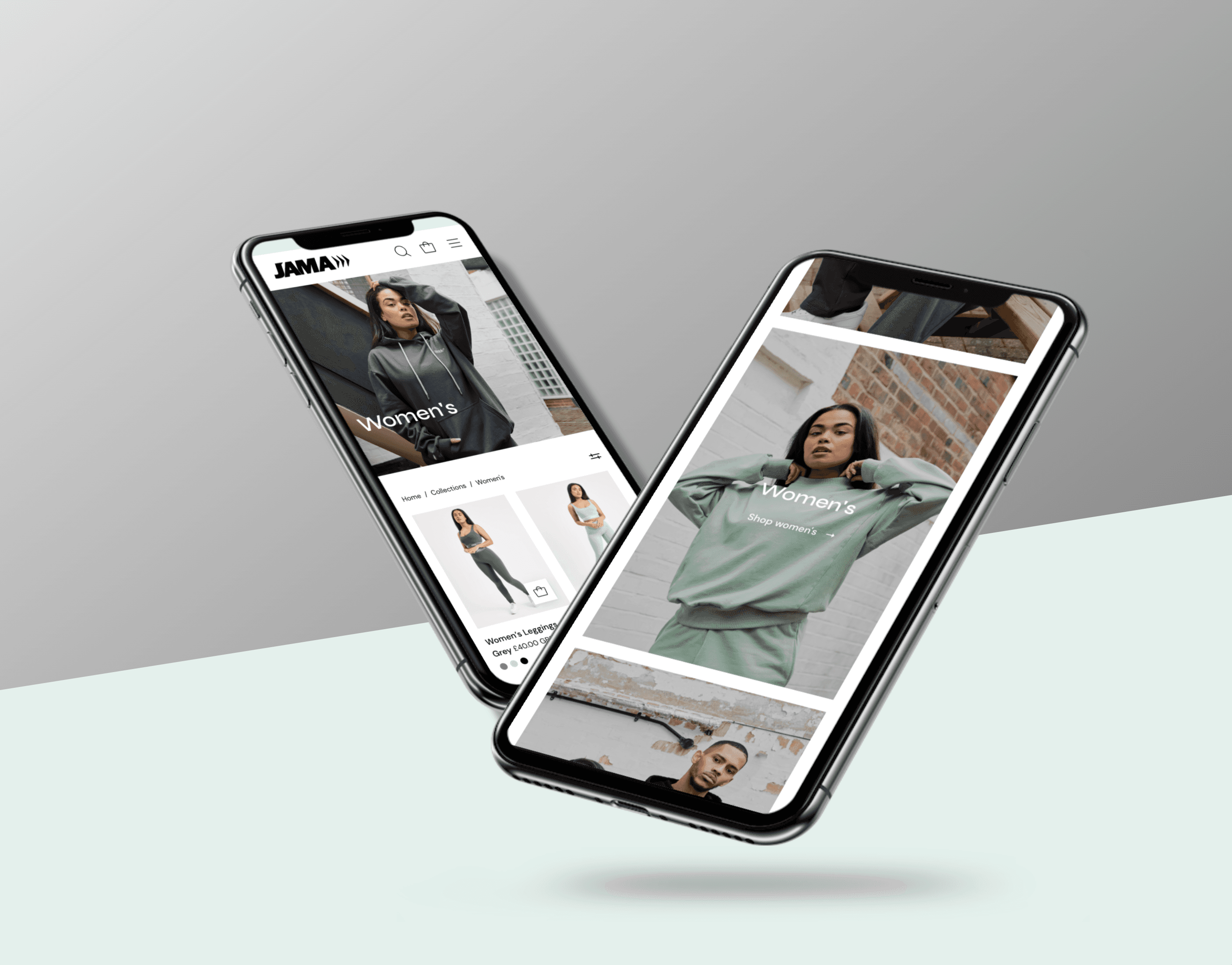 JAMA Clothing website design mockup of 2 iphones