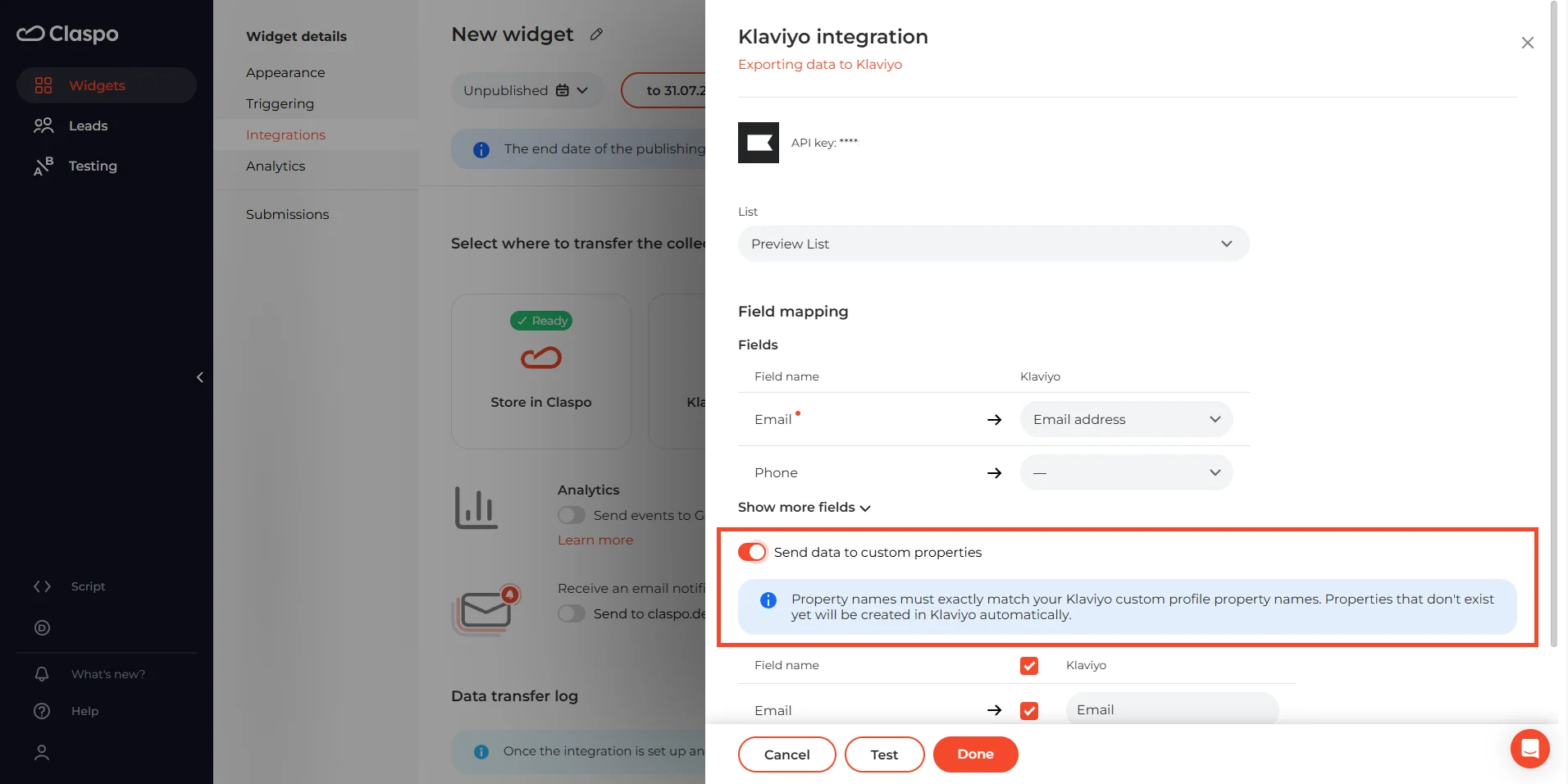 klaviyo custom properties