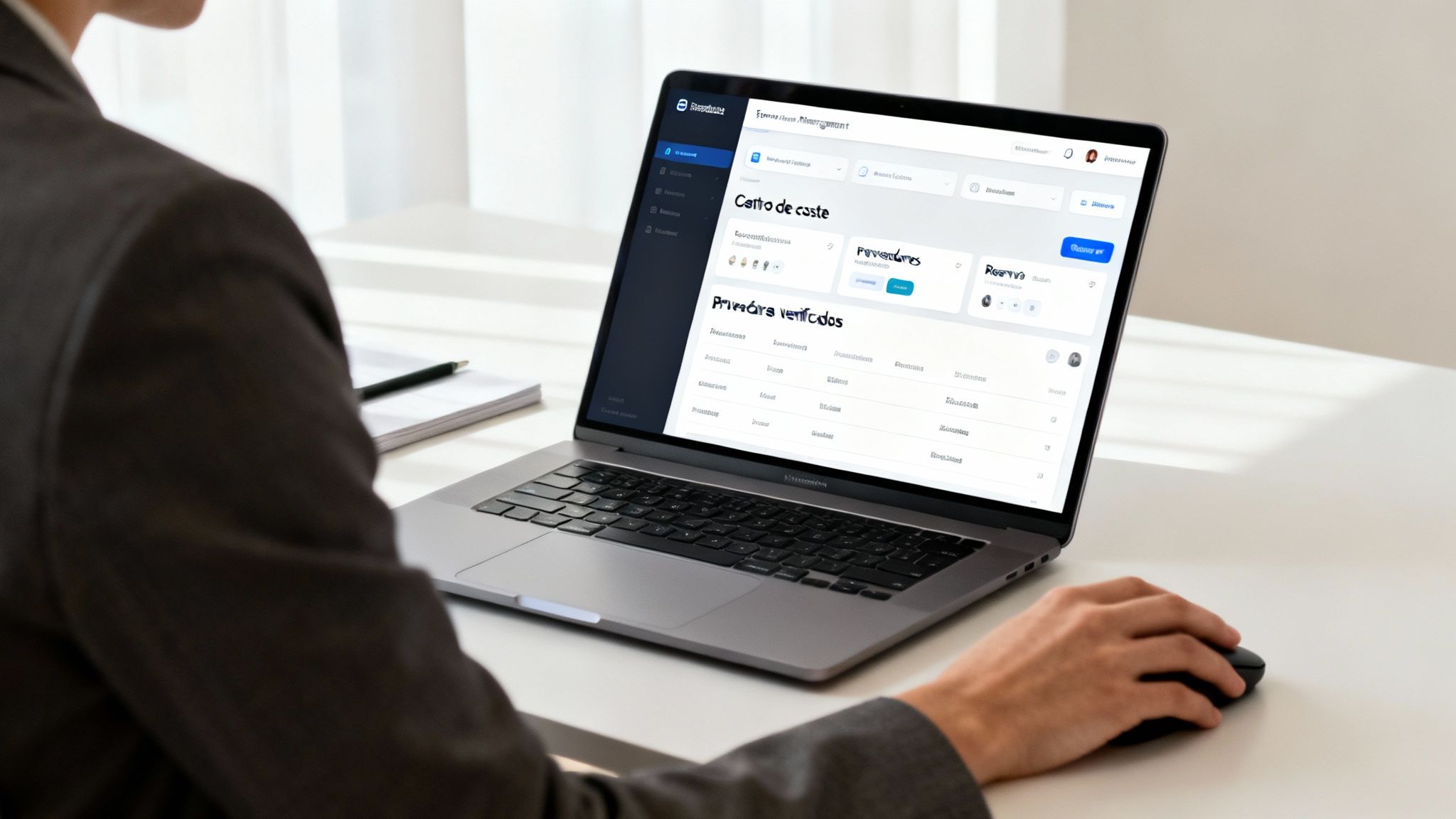 Hombre usando un portátil para gestionar la planificación de eventos corporativos.