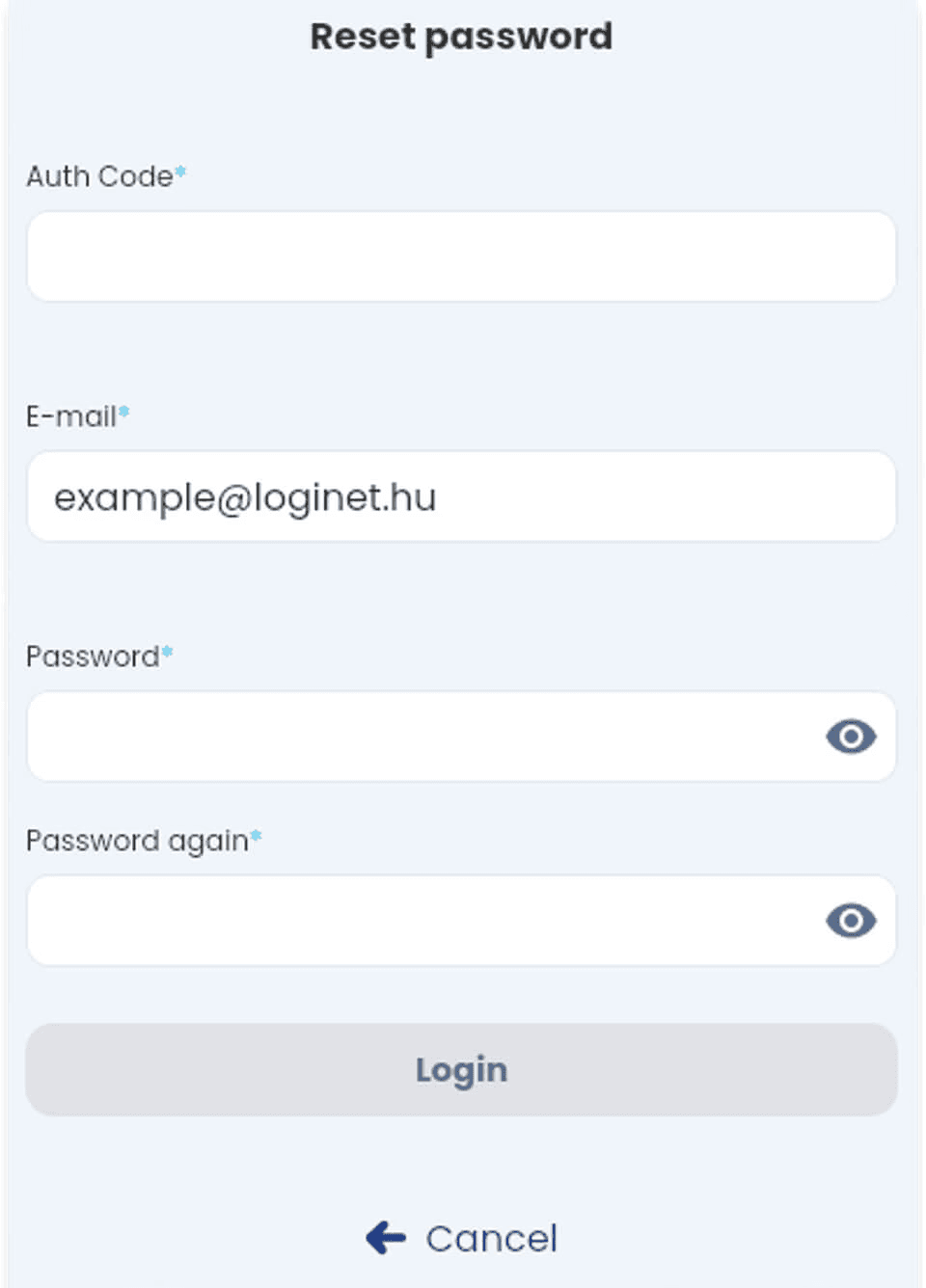 Bettair.life IoT development - Password reset screen in the app