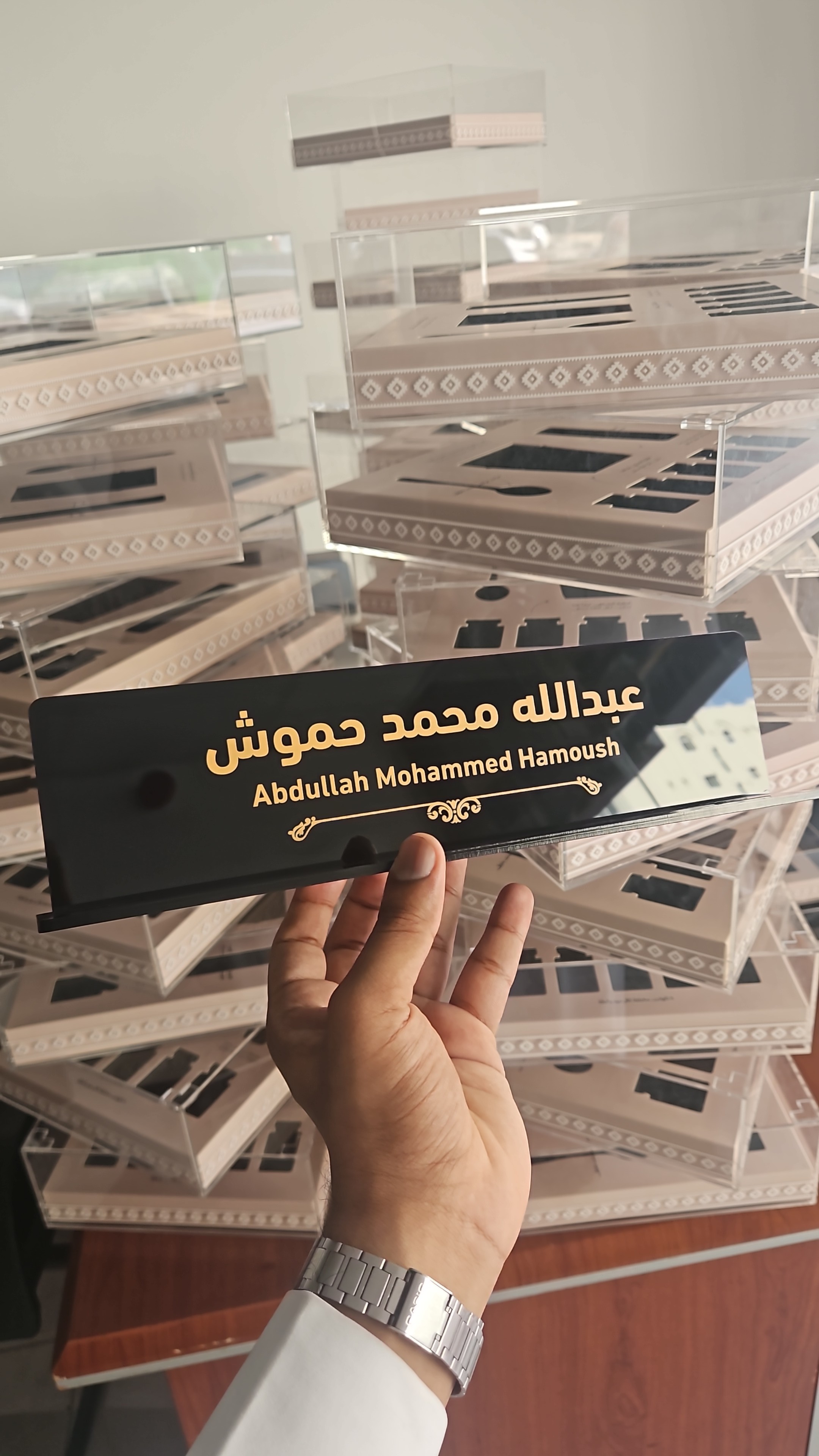Premium custom acrylic nameplate with UV printing in Dubai, UAE
