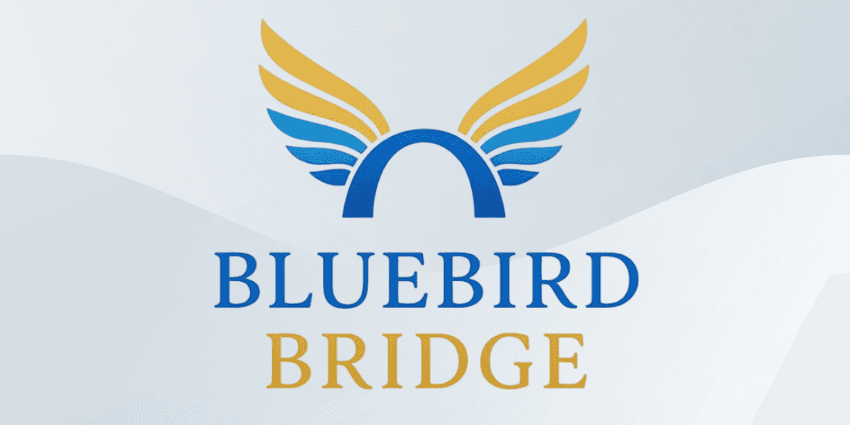 "Bluebird Bridge Foundation logo symbolizing hope and compassion, representing Woody Gerrard's mission to tackle food insecurity and homelessness."