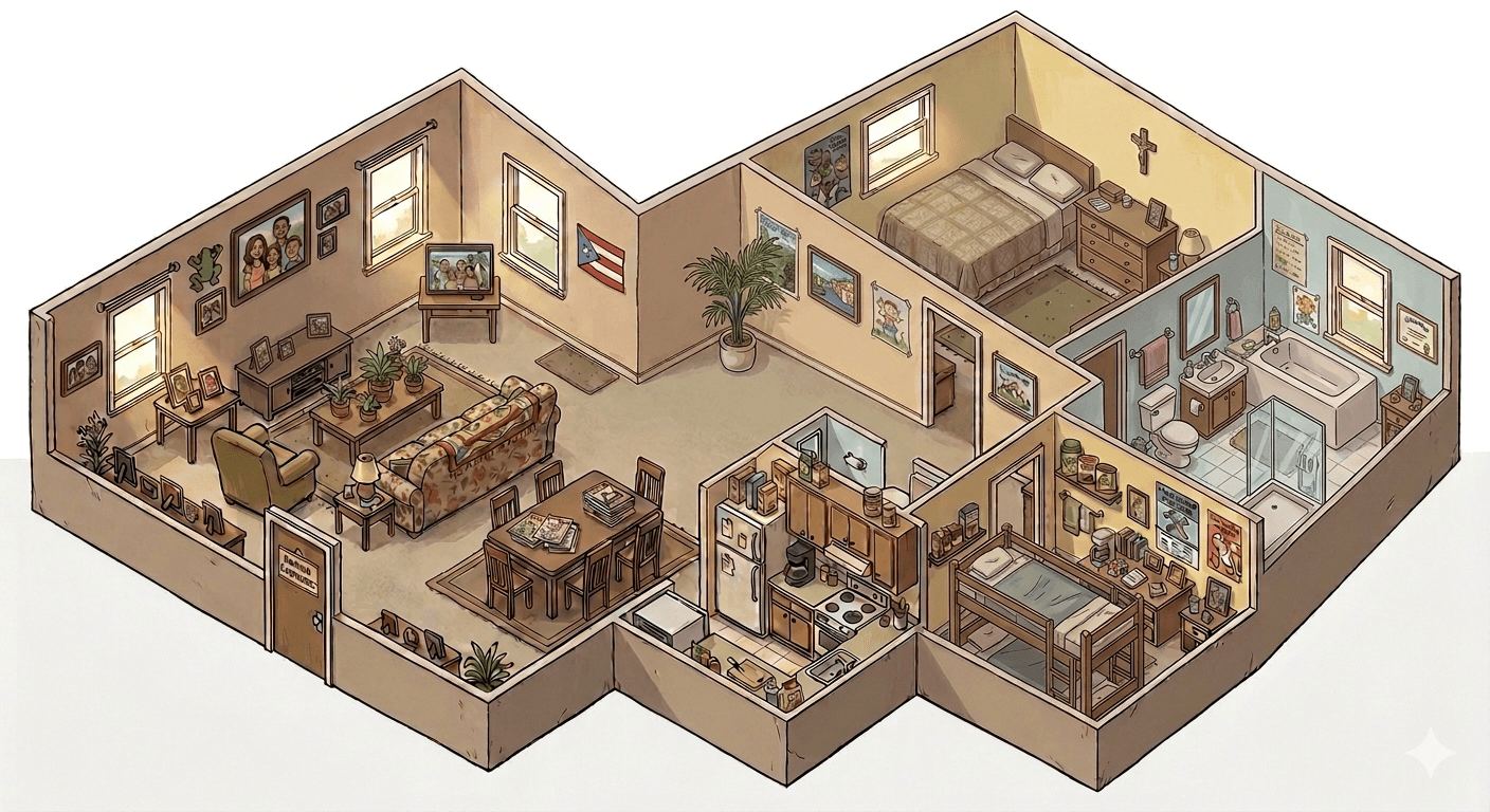 Interior shot of the Rodriguez family apartment