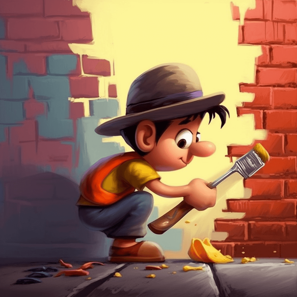 A person painting a wall with a small paintbrush