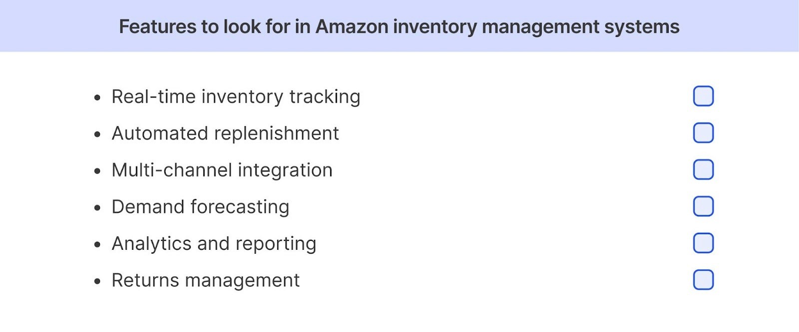 Checklist for features to look for in Amazon inventory management system @@ Checklist for features to look for in Amazon inventory management system