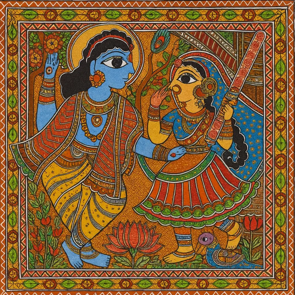 Radha krishna, madhubani painting