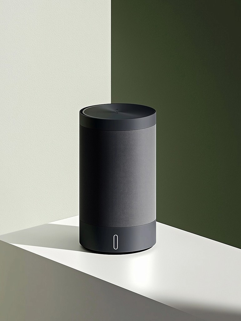 speaker with a half white half green background