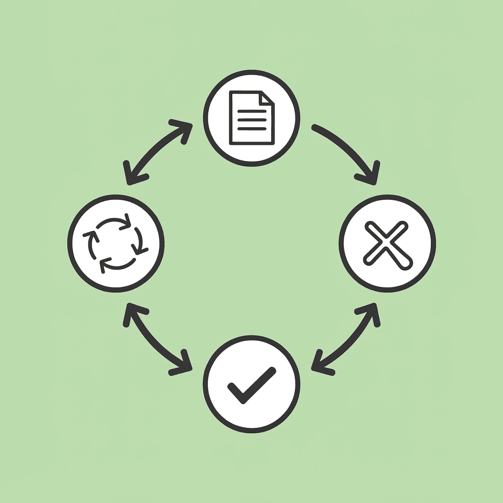 Circular cycle diagram showing how revisions without a clear thesis create a loop of increasing confusion