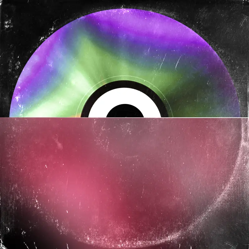 Vinyl record cover artwork with purple and red gradient