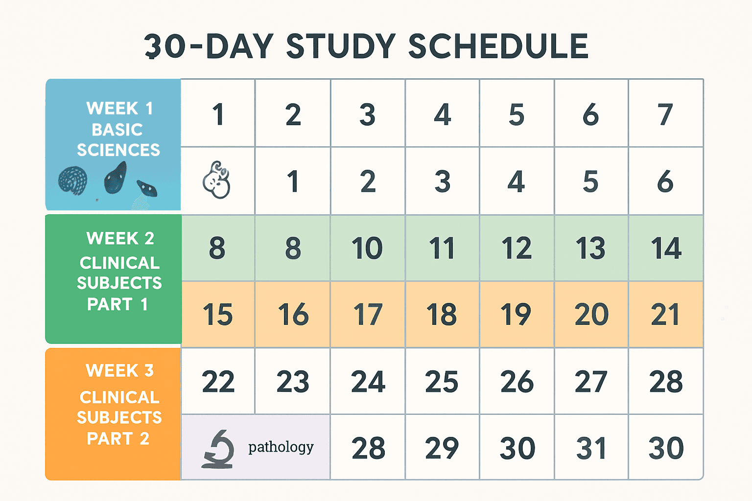 NEET-PG 30-day subject-wise study schedule breakdown