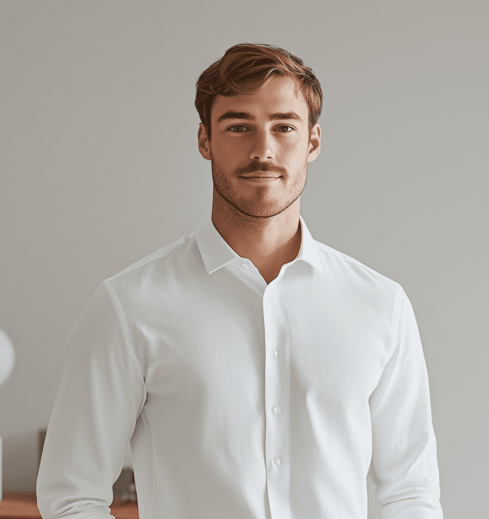 Portrait of a man in a white shirt facing forward