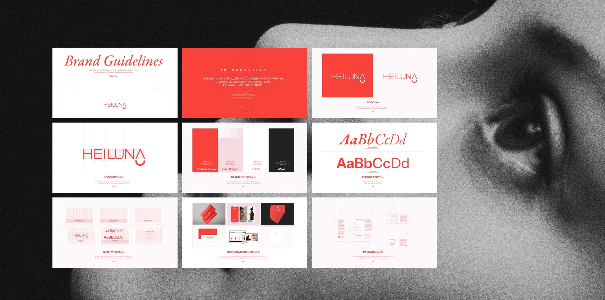 Heiluna Skincare Brand Identity Guide, Luxury Cosmetic Packaging Design by The Ocean Design