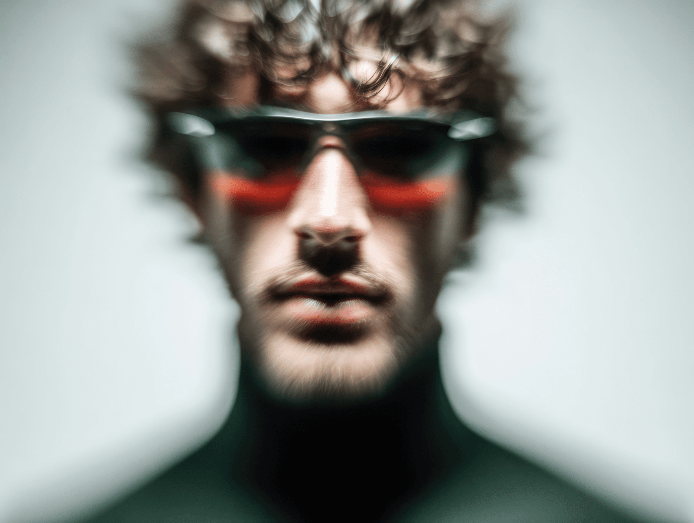 Curly-haired man in a green top looking straight at the camera