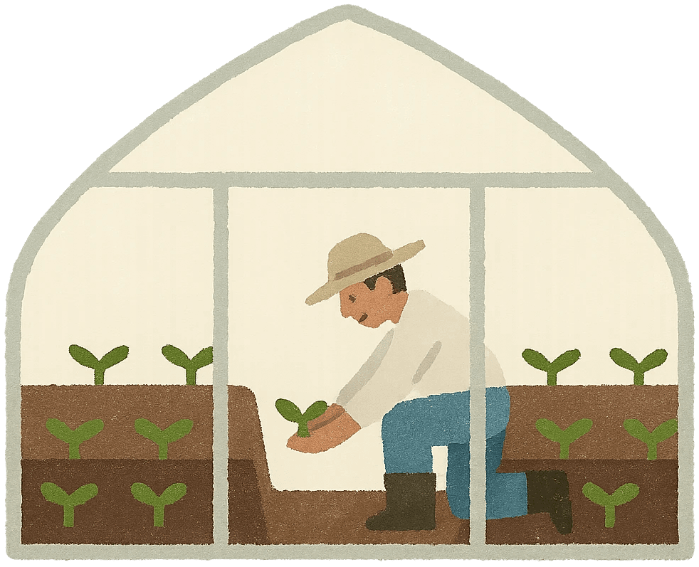 Farmer pflanzt in Costa Rica im Anzuchthaus Melonensamen ein
