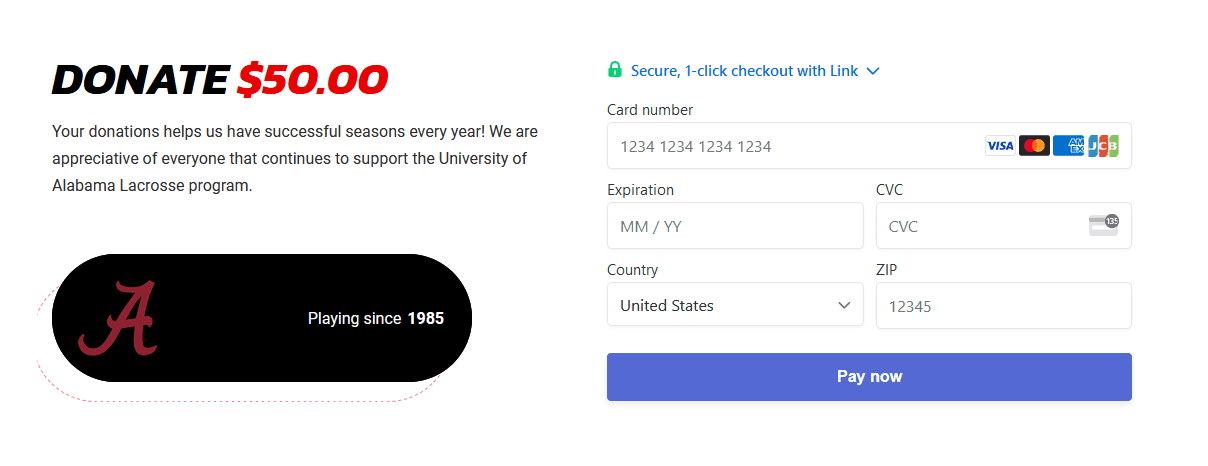 Alabama lacrosse payment processing