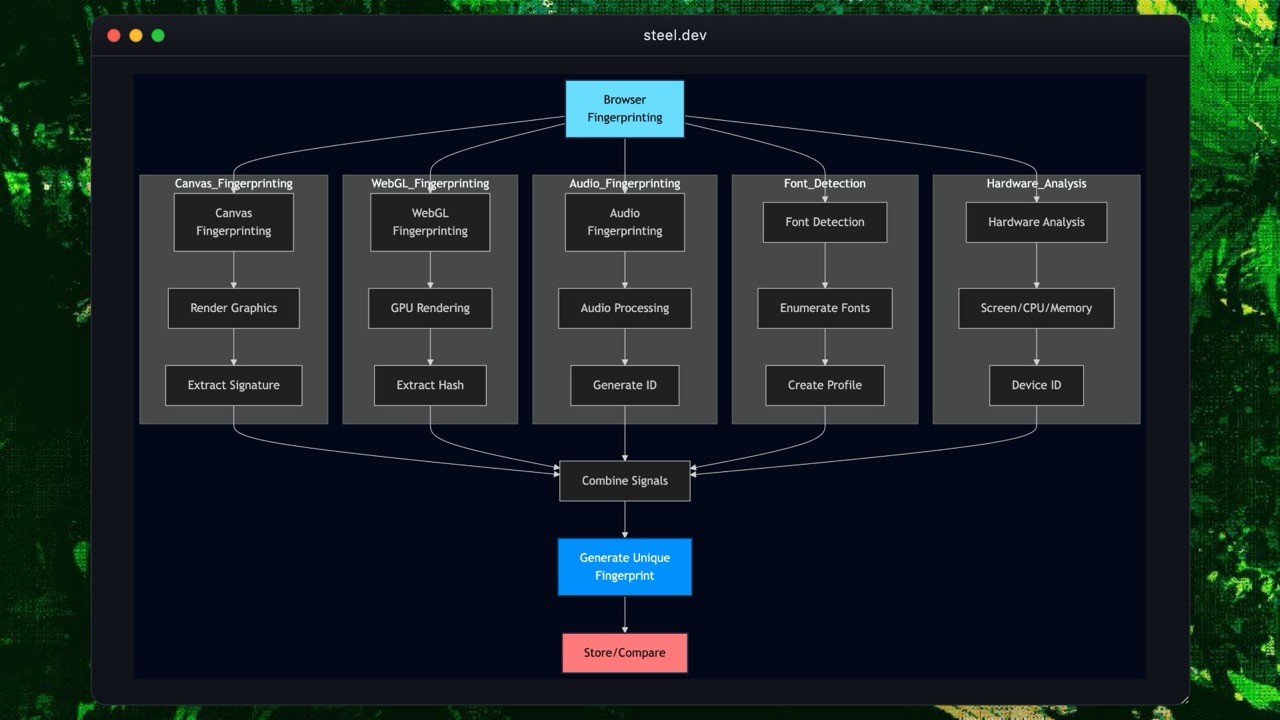 Browser fingerprinting techniques and how they combine to create unique device identifiers