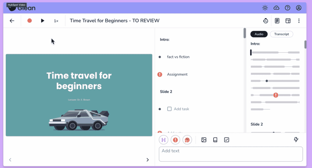 Screenshot of a Glean recording