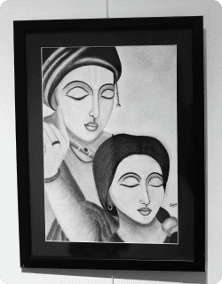 Radha Krishna charcoal art by Sona