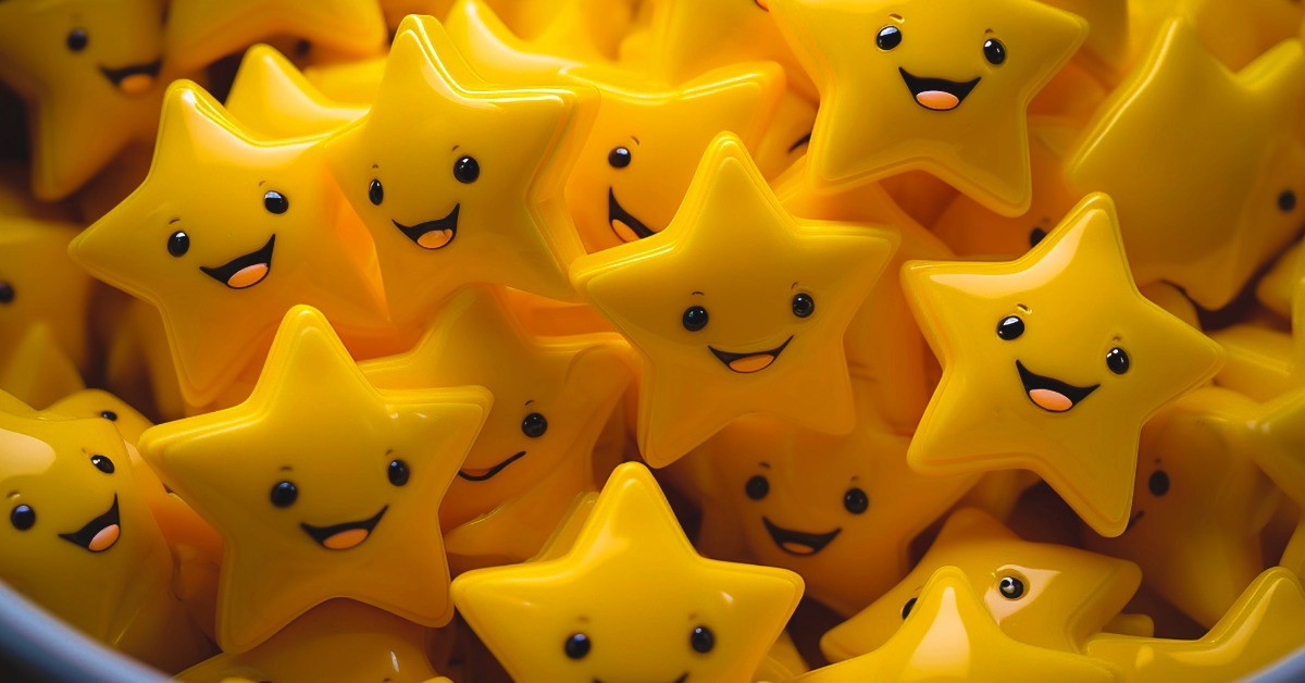 group of happy smiling yellow stars