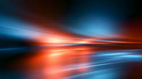 Light Studies 18 — red, blue, silver; abstract, light background
