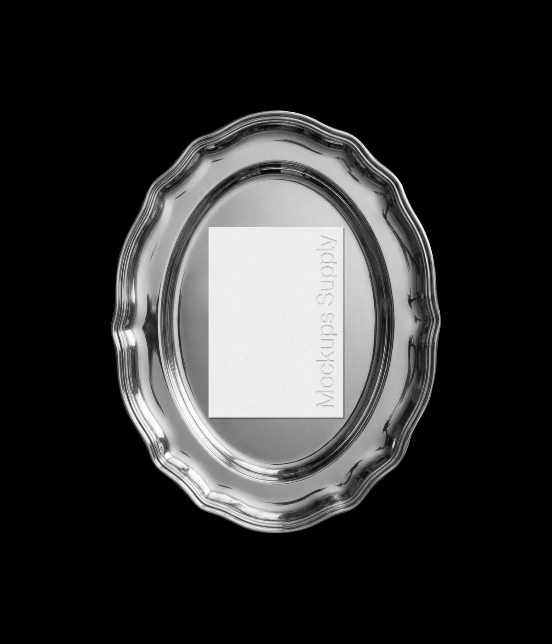 A5 menu mockup on silver plate with debossed text for restaurant branding presentation