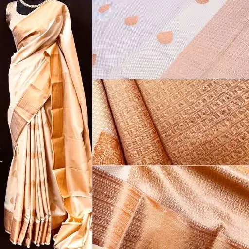 Ivory With Antique Gold Border Semi Kanchivaram Art Silk Saree