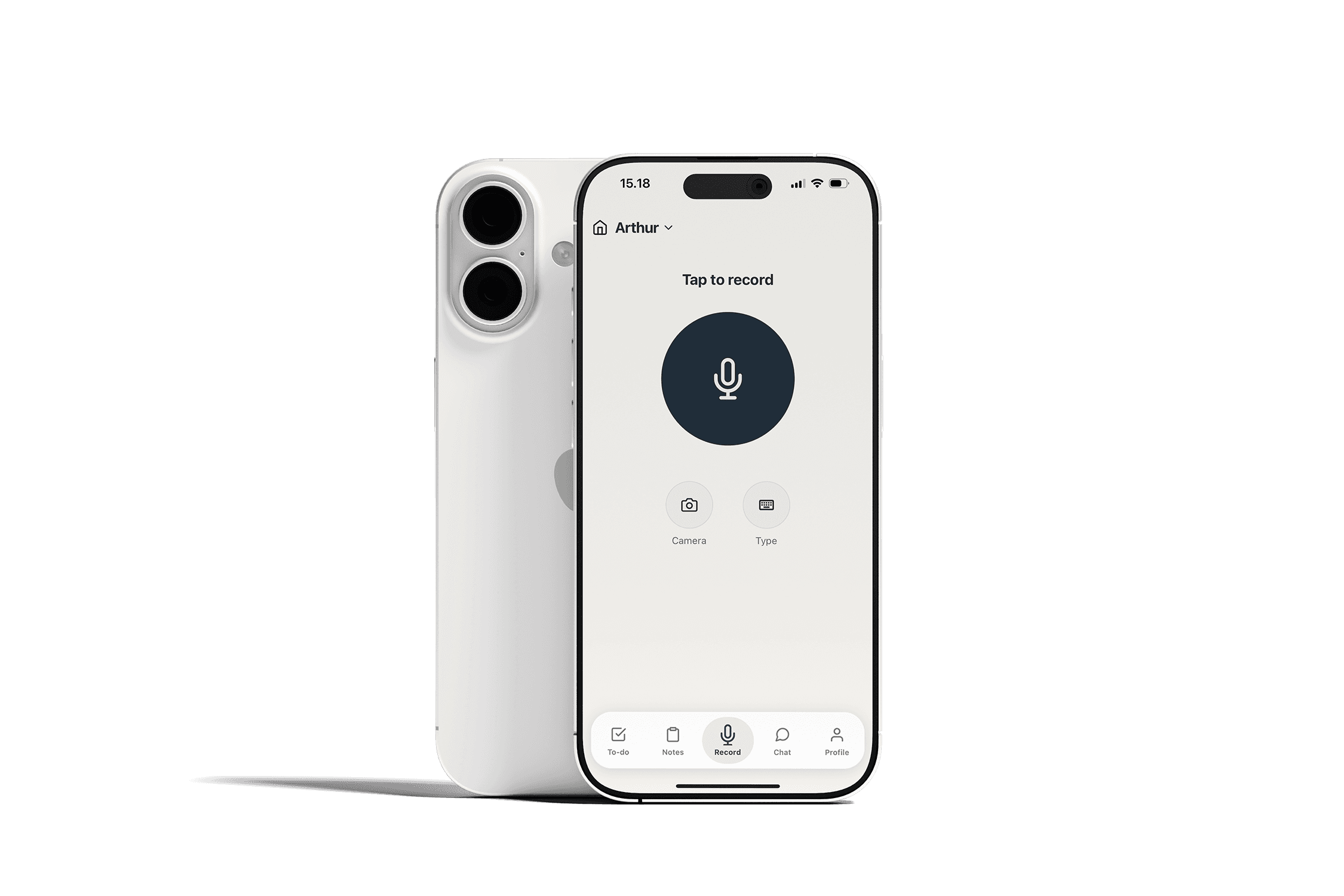 BILD voice recording screen with photo and text capture options