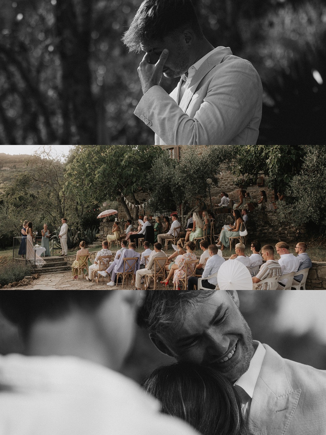 collage of emotional Tuscany sunset ceremony