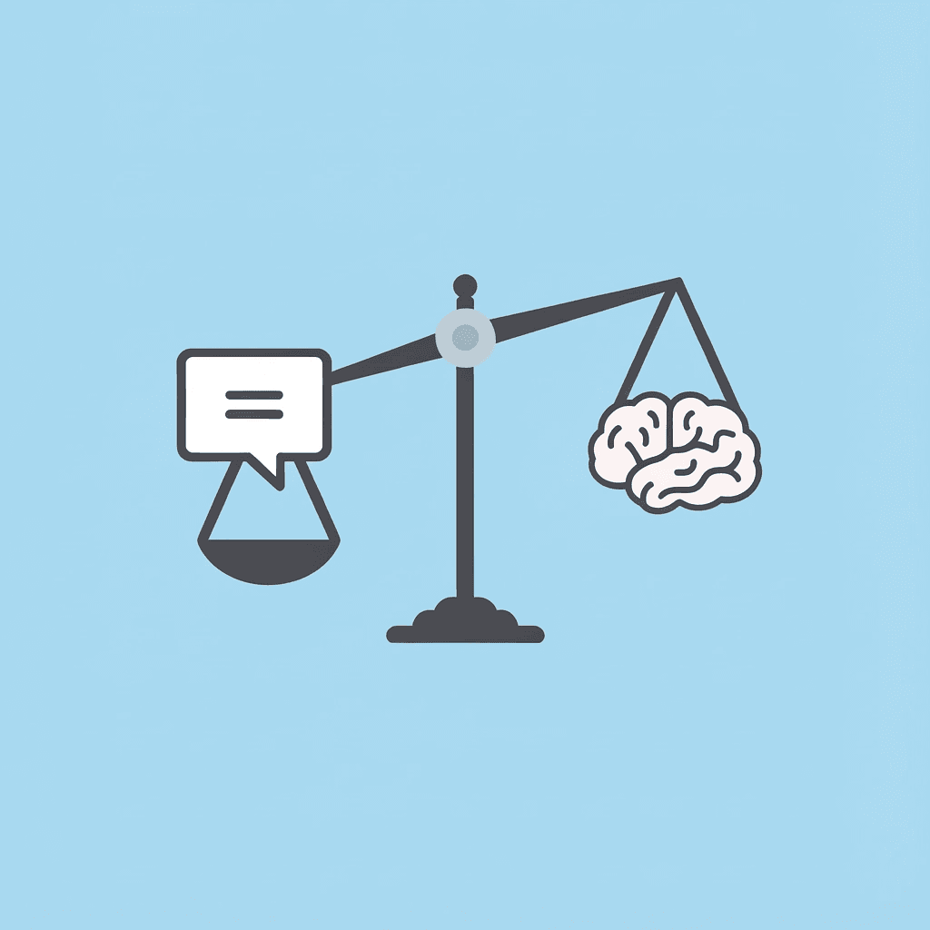 Balance scale comparing conversational AI on one side with specialized research work on the other - ChatGPT Token Limit