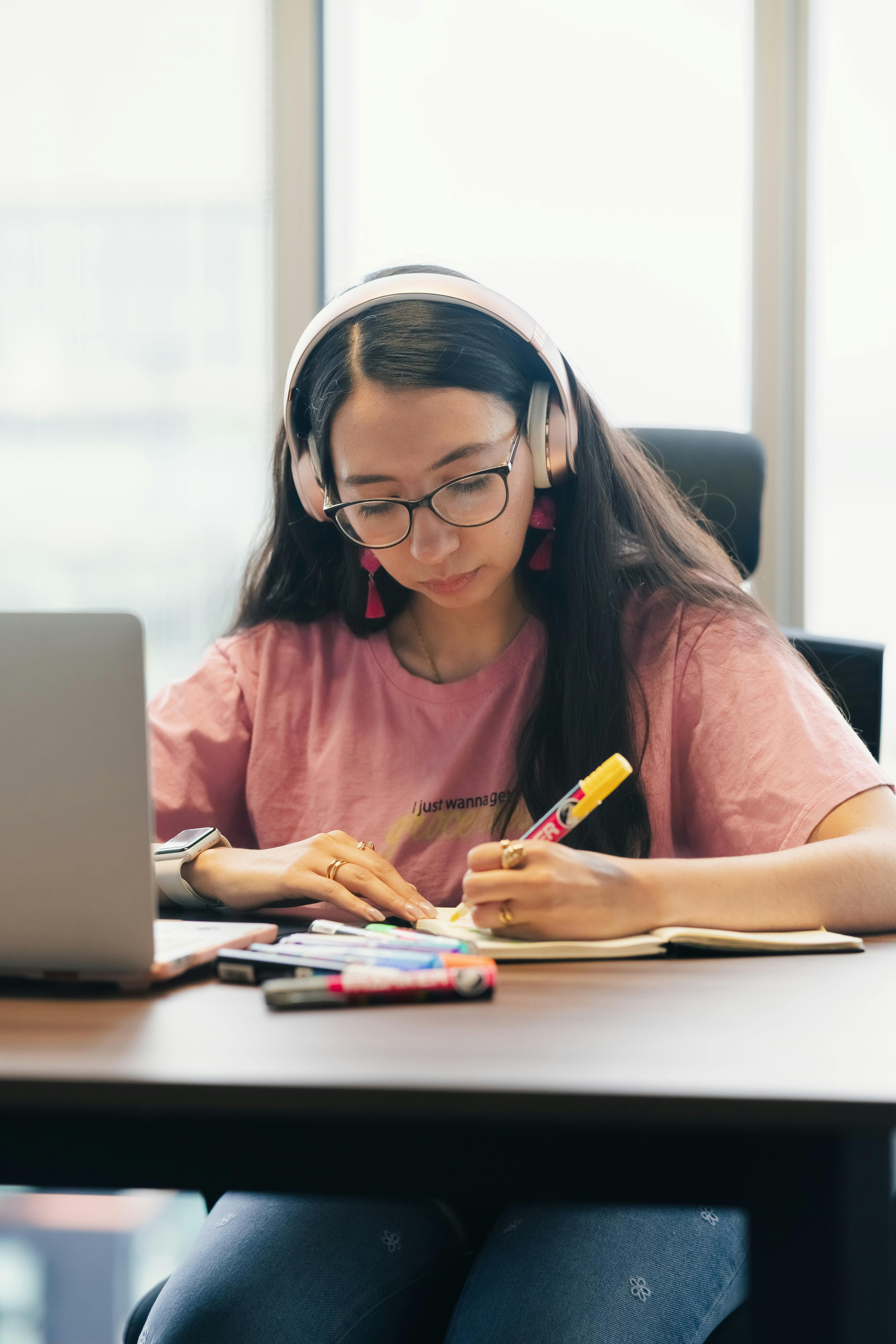 Student working through her studies