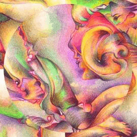 Abstract purple, yellow, green artwork