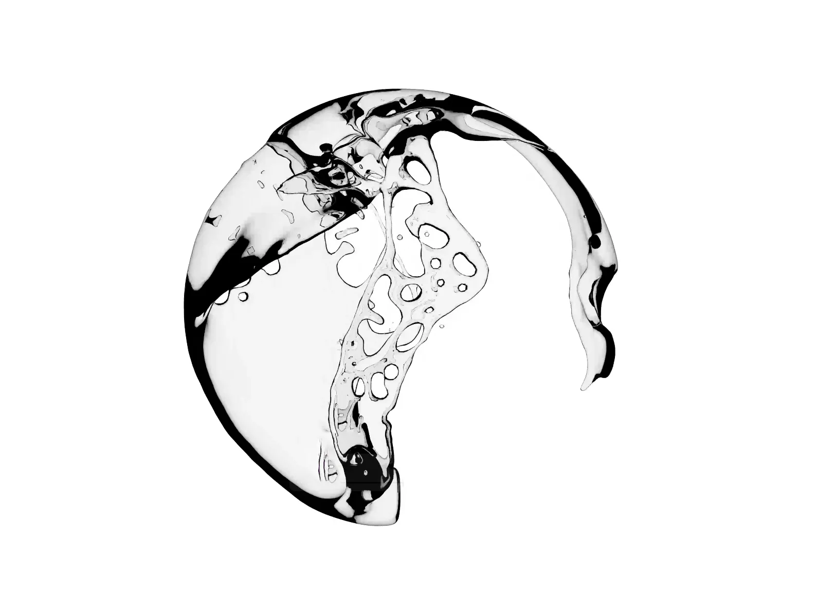 A sphere is formed beneath the flowing water.